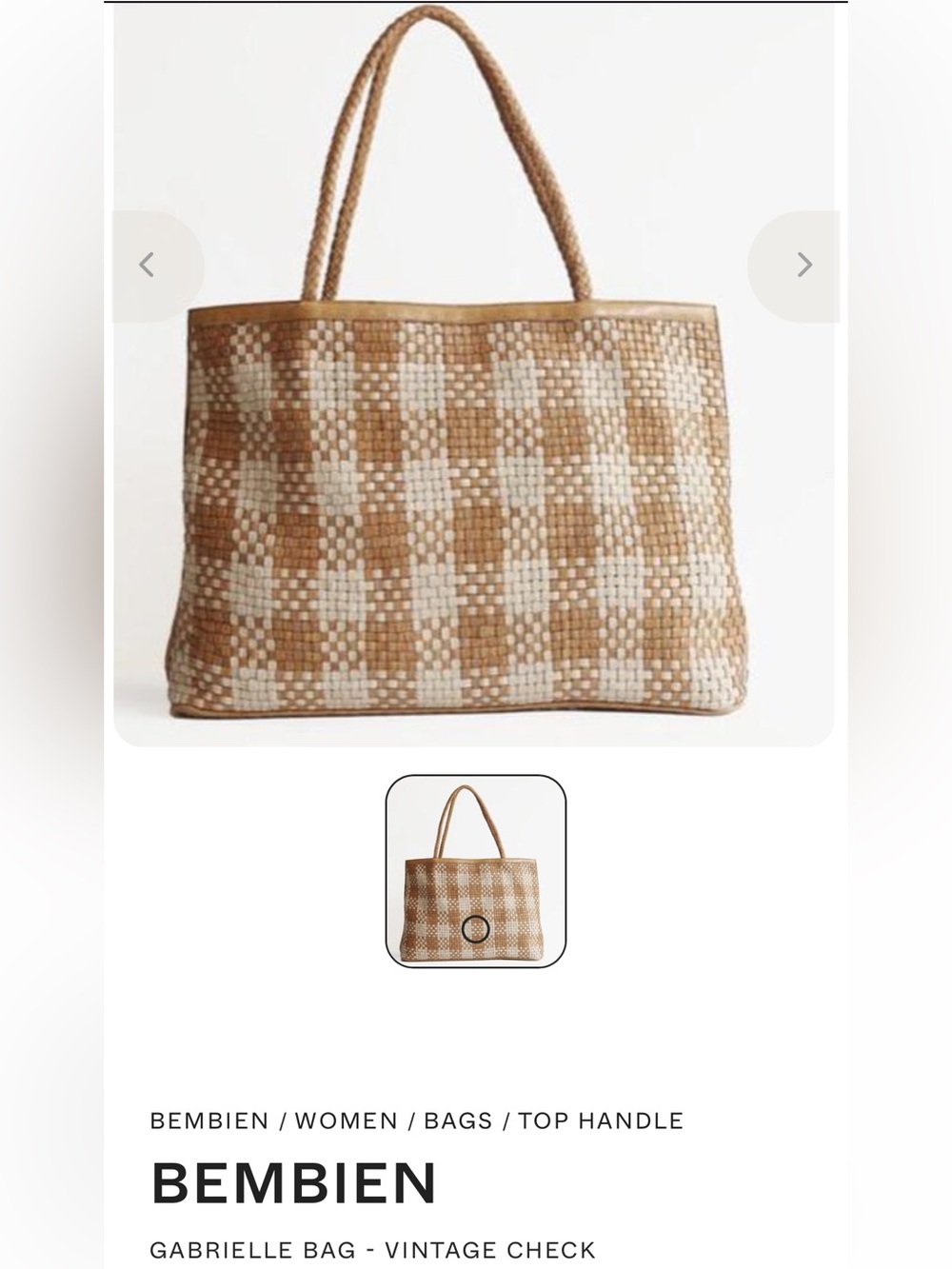 NEW BEMBIEN Gabrielle Bag Vintage Plaid Woven Leather Bag Camel & Cream 🤎🧡🤍